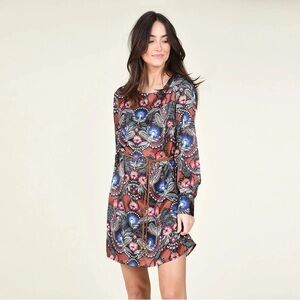 Molly Bracken Balloon Sleeve Dress Plaited Belt Silk Effect